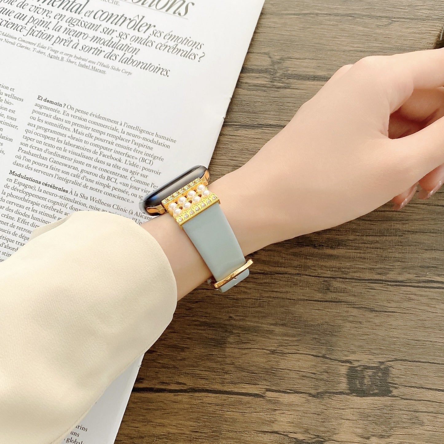 【大人のきらめき】パールアクセントレザーバンド【アップルウォッチ】