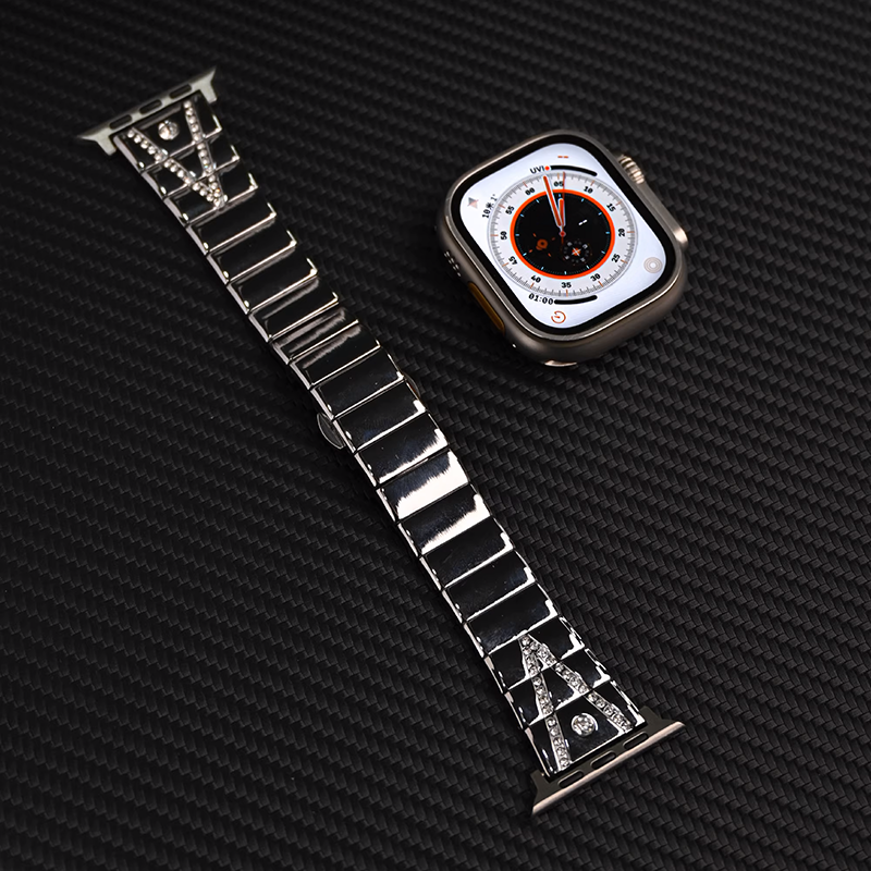 [Silver Crown] V-Line Crystal Metal Band [Apple Watch]