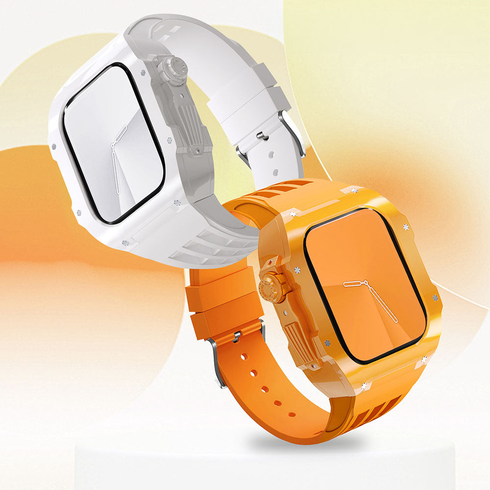 [4 colors available with integrated case] Solid color shell band [Apple Watch]