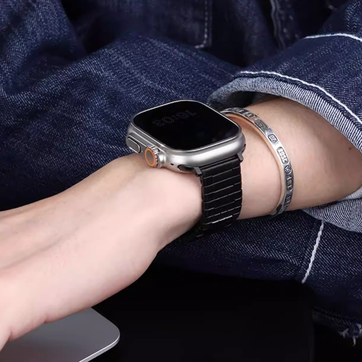 【シルバークラウン】スクエアリンクメタルバンド【アップルウォッチ】