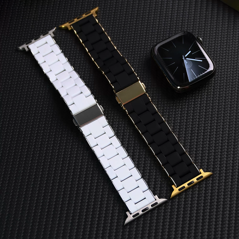 【シルバークラウン】ステンレスラバーリンクバンド【アップルウォッチ】