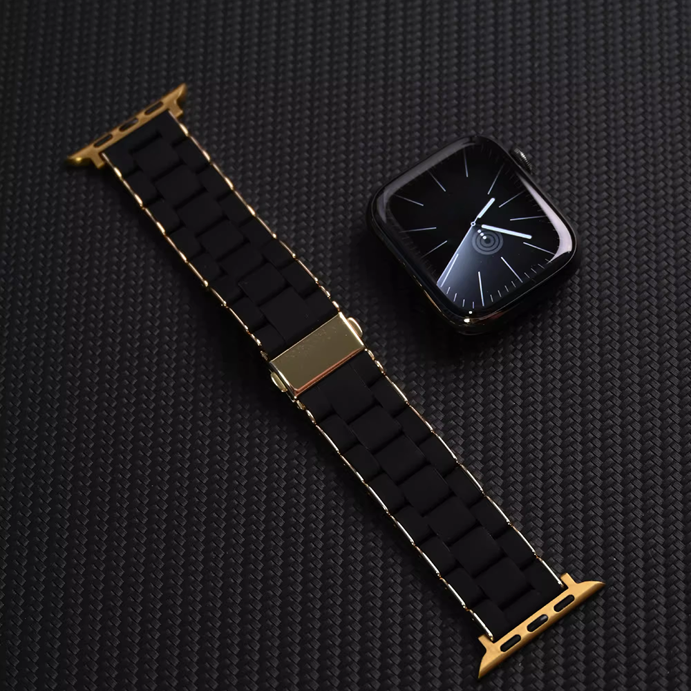 【シルバークラウン】ステンレスラバーリンクバンド【アップルウォッチ】