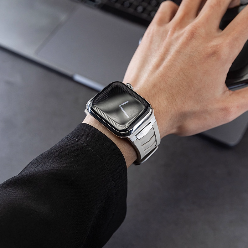 【快適な装着感】フッ素ゴムステンレスバンド【アップルウォッチ】