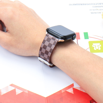 【目を惹く配色】チェッカーパターンレザーバンド【アップルウォッチ】