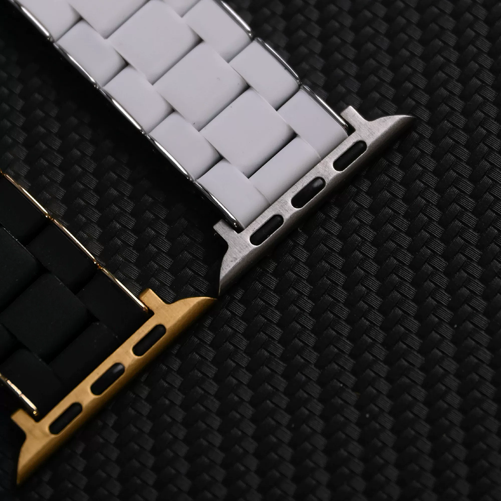 【シルバークラウン】ステンレスラバーリンクバンド【アップルウォッチ】