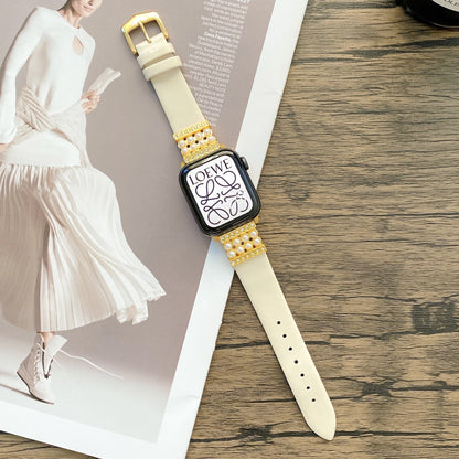【大人のきらめき】パールアクセントレザーバンド【アップルウォッチ】