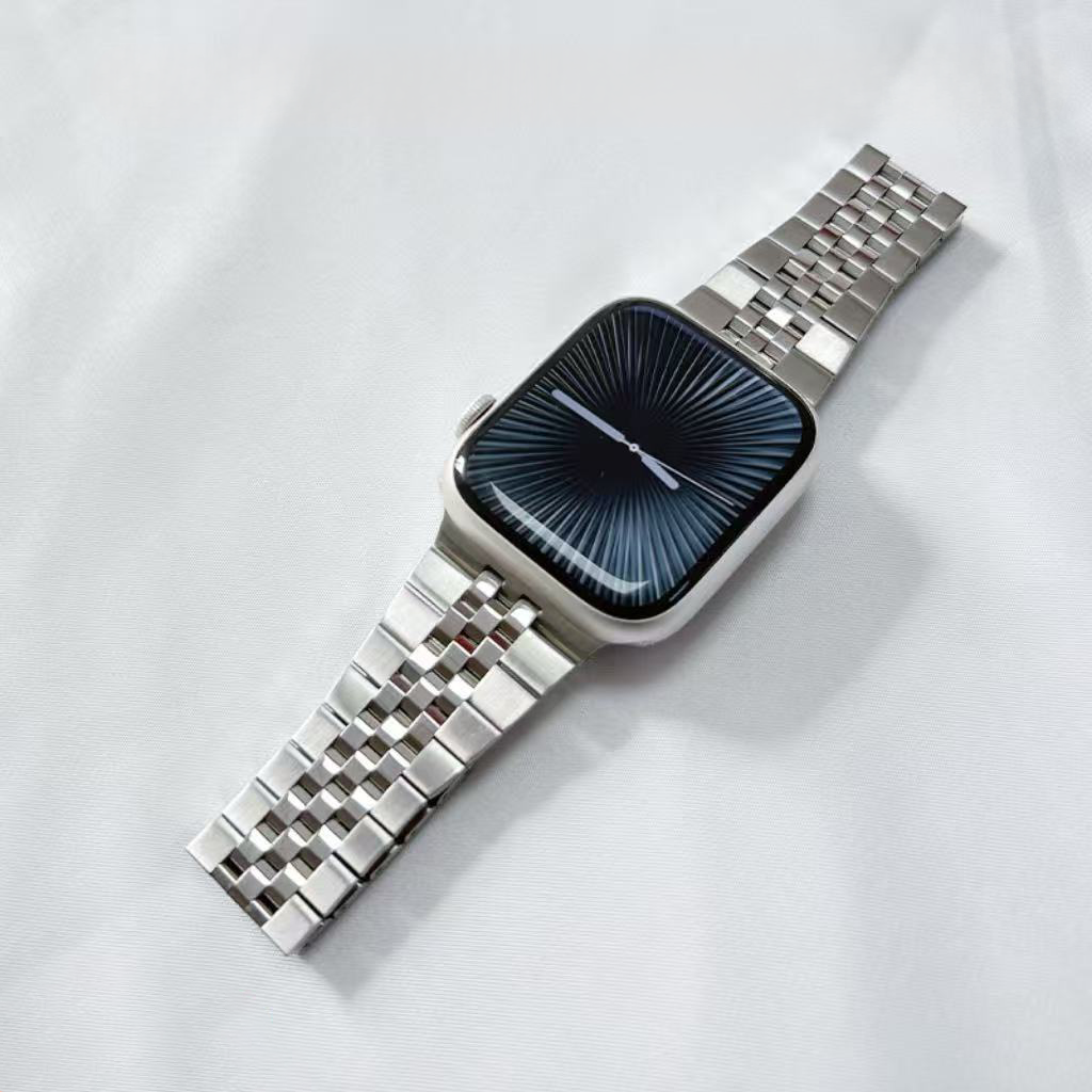 【重厚でエレガント】センターストライプメタルバンド【アップルウォッチ】