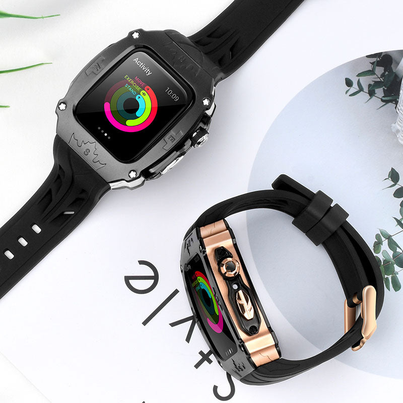 [2 colors available with integrated case] Steel Protect Silicone Band [Apple Watch]