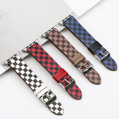 【目を惹く配色】チェッカーパターンレザーバンド【アップルウォッチ】