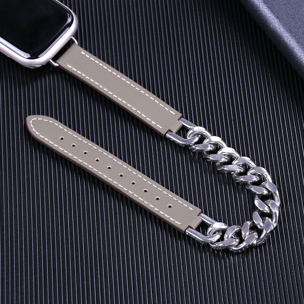 Double-wrapped double-loop leather chain band for Apple Watch