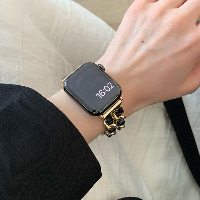 [10 colors available] Stainless steel and leather band [Apple Watch]