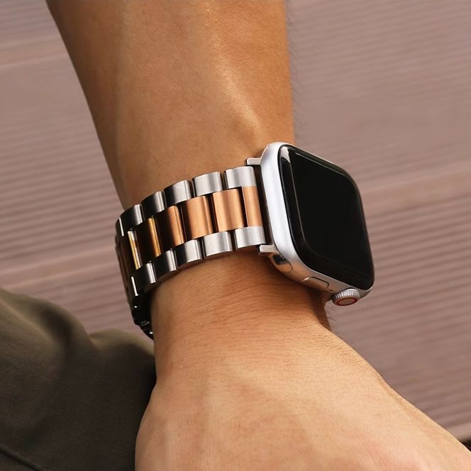 【上質な輝き】ツートーンステンレスバンド【アップルウォッチ】