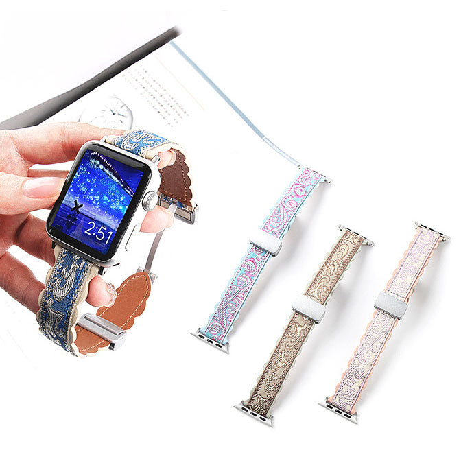 [4 colors available] Needlework leather band [Apple Watch]