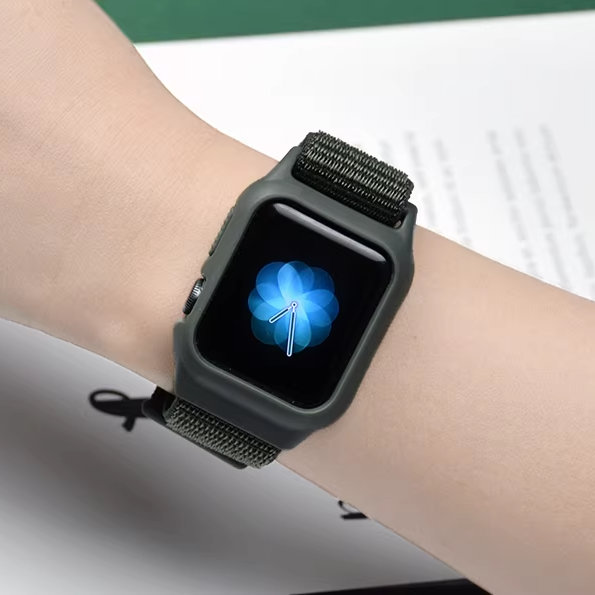 [25 colors available] Silicone case with integrated nylon band [Apple Watch]
