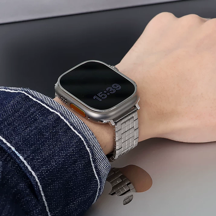 【シルバークラウン】スクエアリンクメタルバンド【アップルウォッチ】