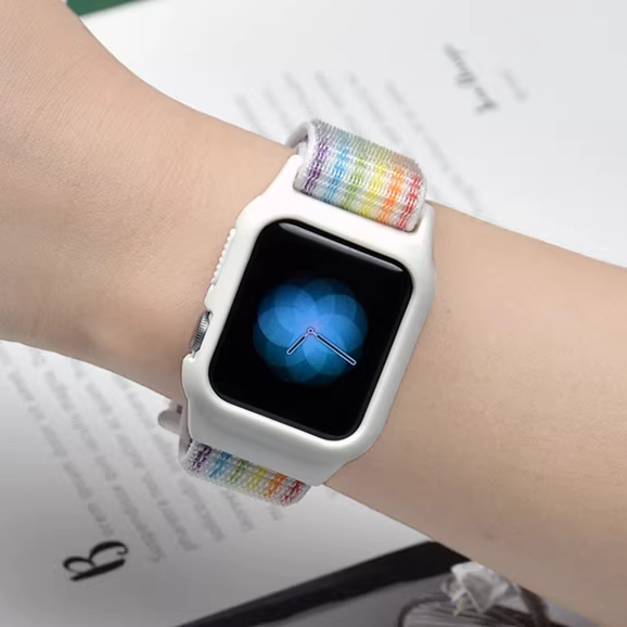 [25 colors available] Silicone case with integrated nylon band [Apple Watch]
