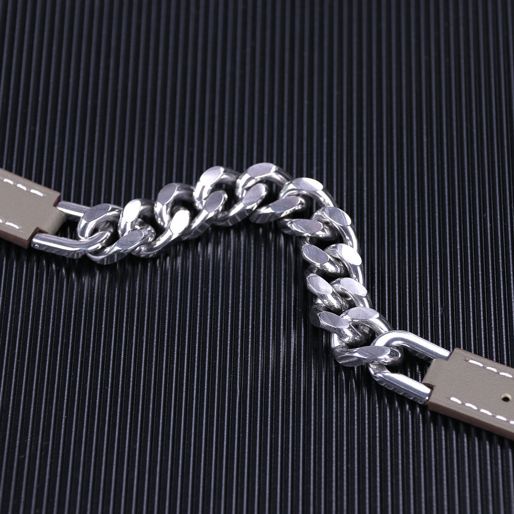 Double-wrapped double-loop leather chain band for Apple Watch