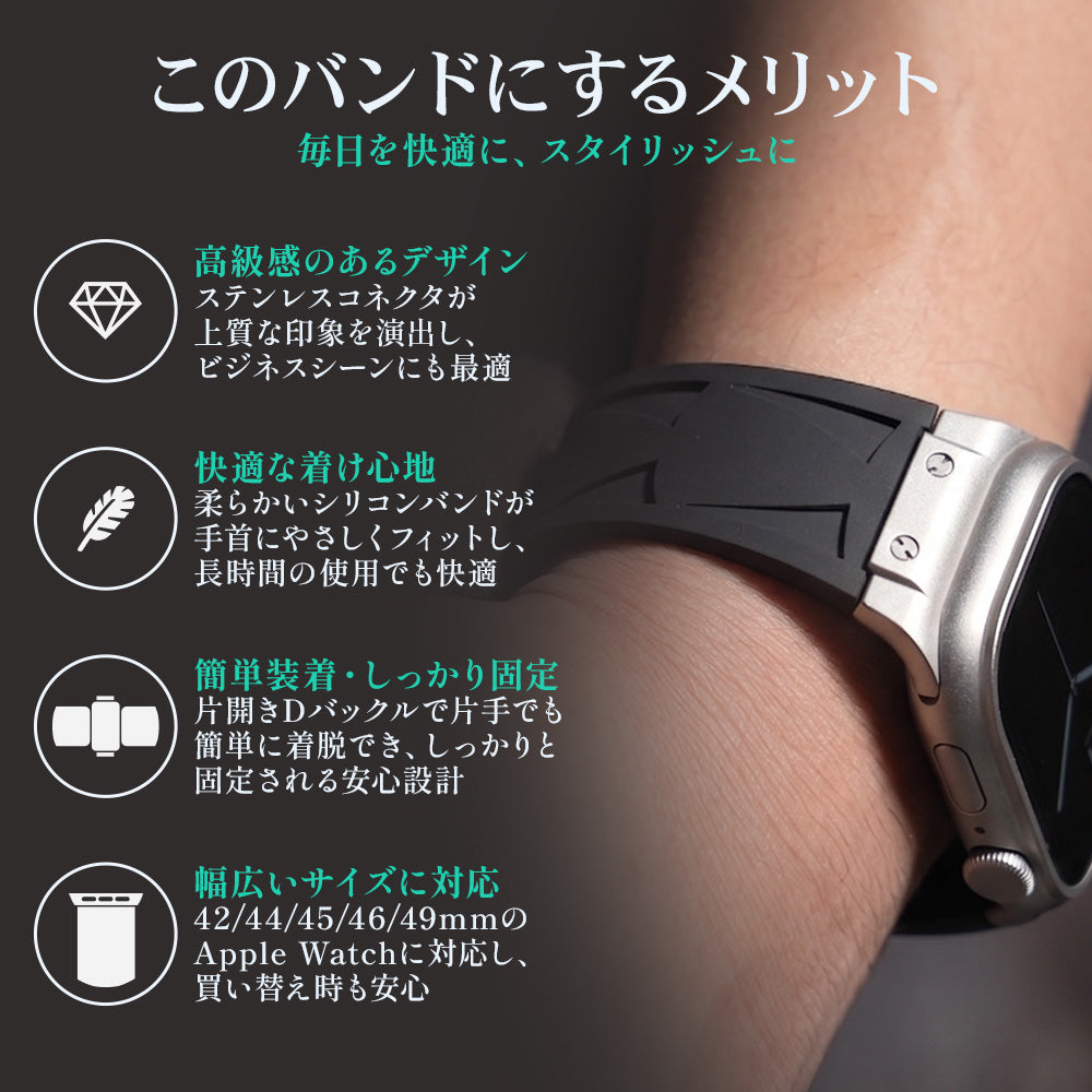 Apple Watch Band BJ-006 VECTOR - Black Silver【Bandee Joy】