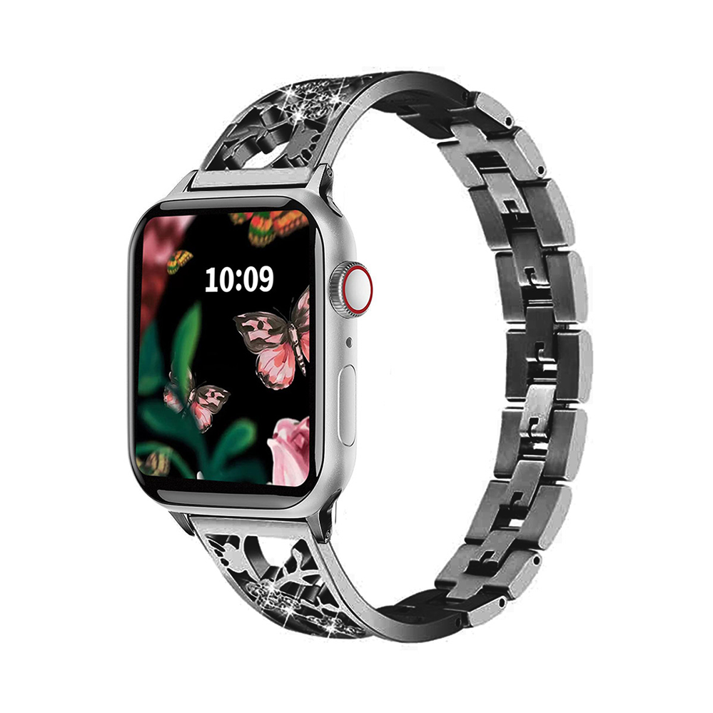 シルバー フラワーモチーフバンド Apple Watch用 華やか装飾】ステンレスフラワーバンド【アップルウォッチ】 – Apple