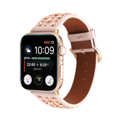 [4 colors available] Rose gold rivet leather band [Apple Watch]