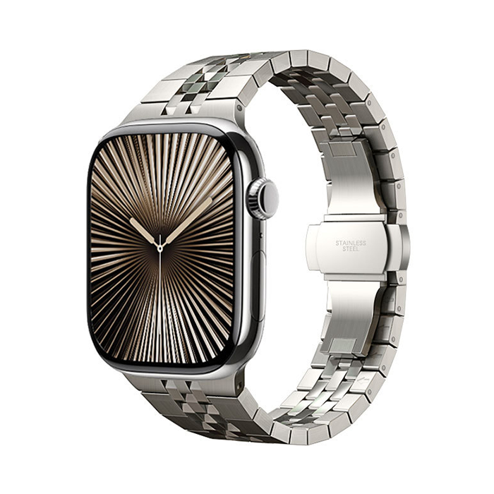 【重厚でエレガント】センターストライプメタルバンド【アップルウォッチ】