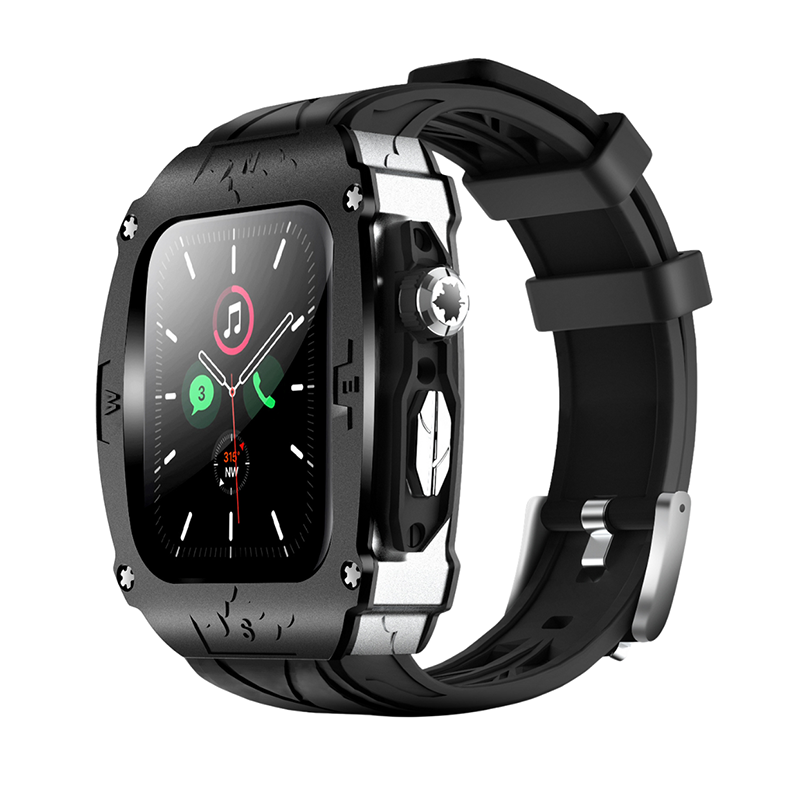 [2 colors available with integrated case] Steel Protect Silicone Band [Apple Watch]