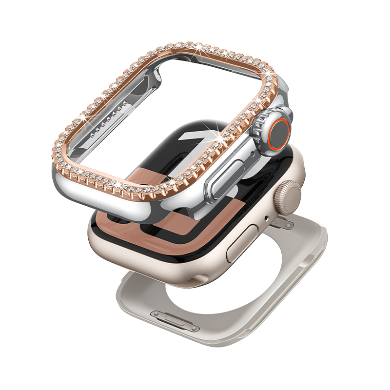 [Glass-free double-sided protection] Rhinestone double-sided protective case [Apple Watch]