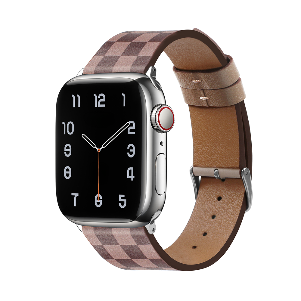 【目を惹く配色】チェッカーパターンレザーバンド【アップルウォッチ】