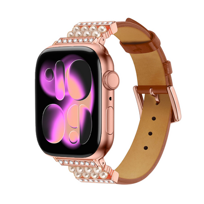 【大人のきらめき】パールアクセントレザーバンド【アップルウォッチ】