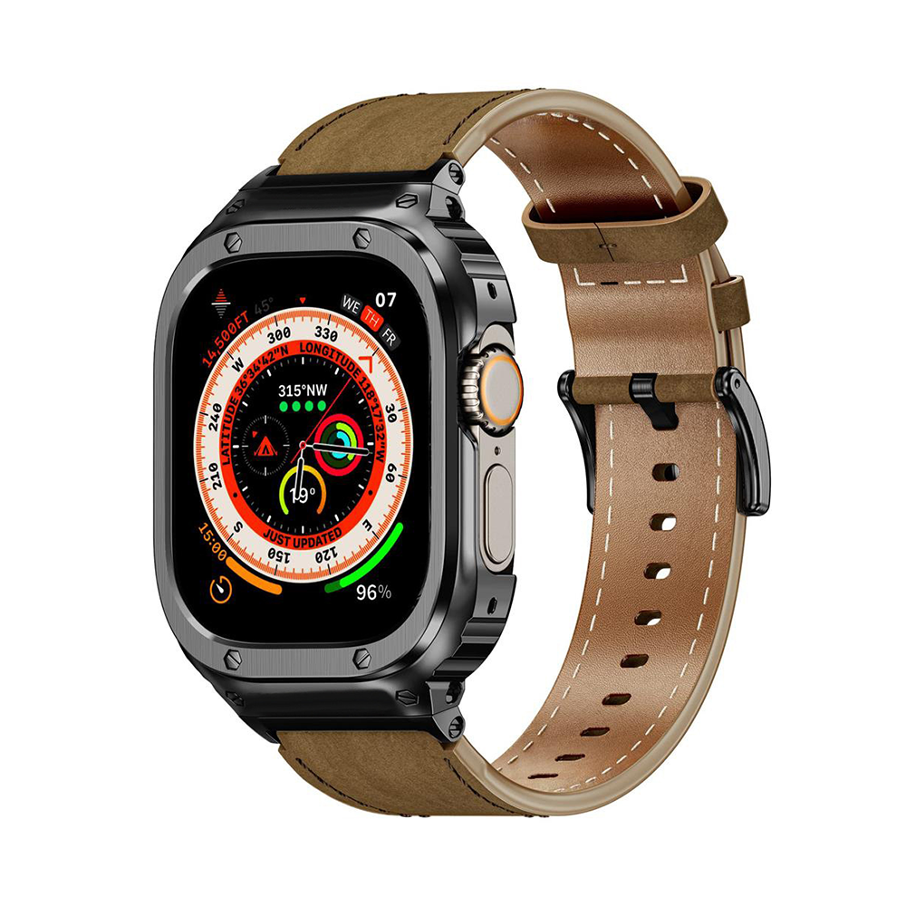 ケース一体型】レザーステンレスケースバンド【アップルウォッチ ケース一体型】レザーステンレスケースバンド【アップルウォッチ