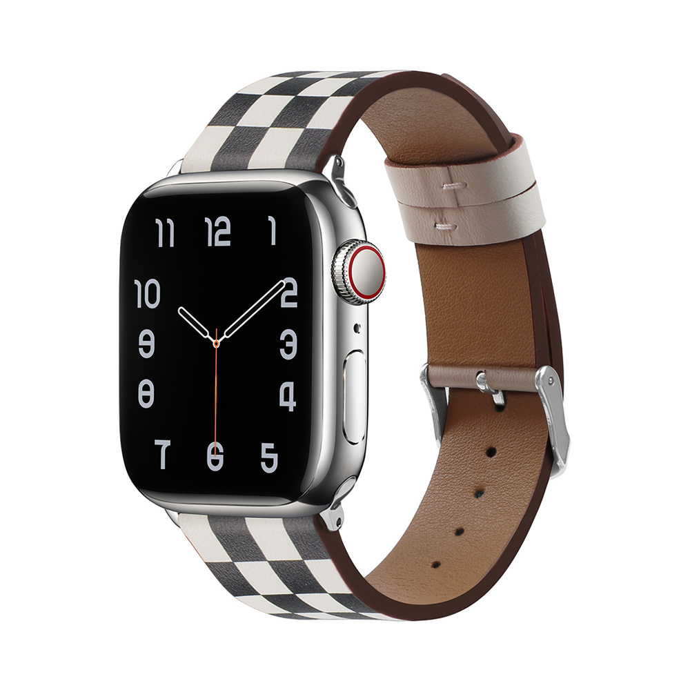 【目を惹く配色】チェッカーパターンレザーバンド【アップルウォッチ】