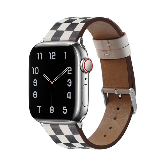 【目を惹く配色】チェッカーパターンレザーバンド【アップルウォッチ】