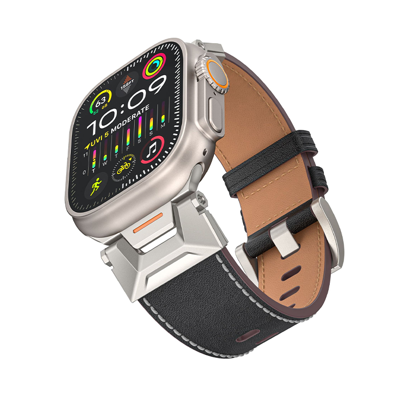 [4 colors available] Stainless steel connect leather band [Apple Watch]