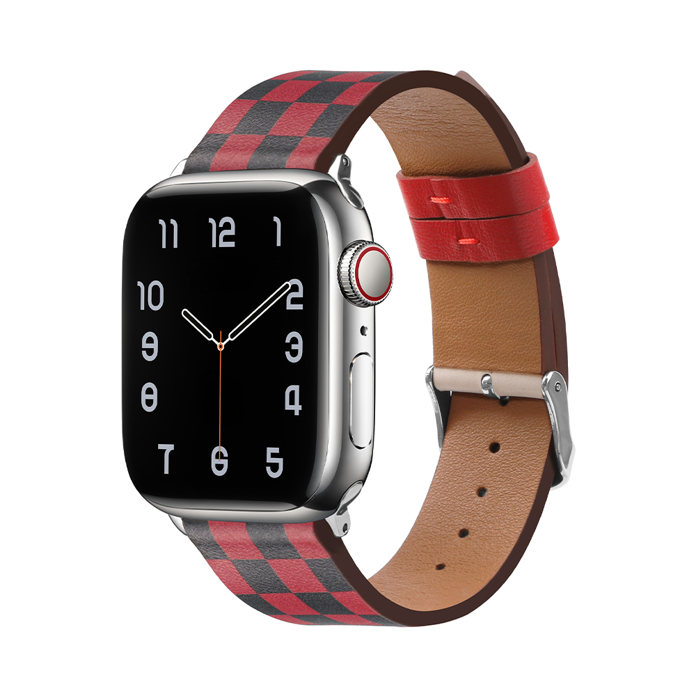 【目を惹く配色】チェッカーパターンレザーバンド【アップルウォッチ】