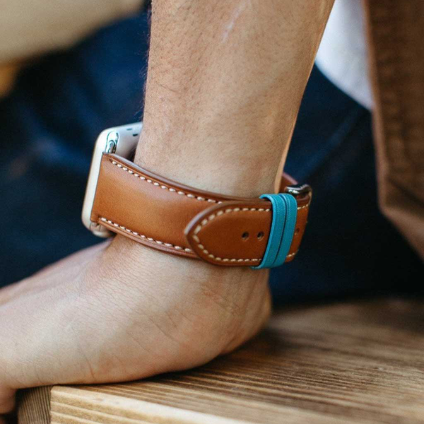 [Luxury French Leather] French Tan Leather Band [Bluebonnet]