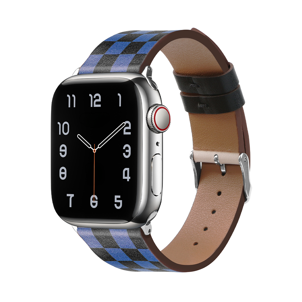 【目を惹く配色】チェッカーパターンレザーバンド【アップルウォッチ】