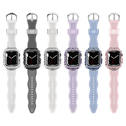 [6 colors available with integrated case] Large wave clear band [Apple Watch]