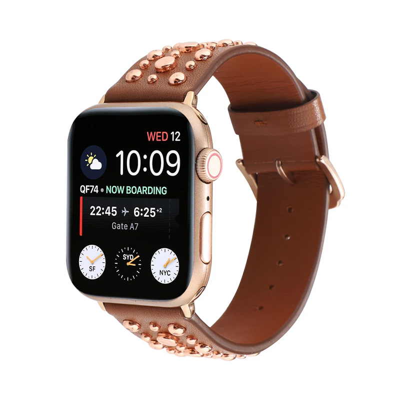 [4 colors available] Rose gold rivet leather band [Apple Watch]