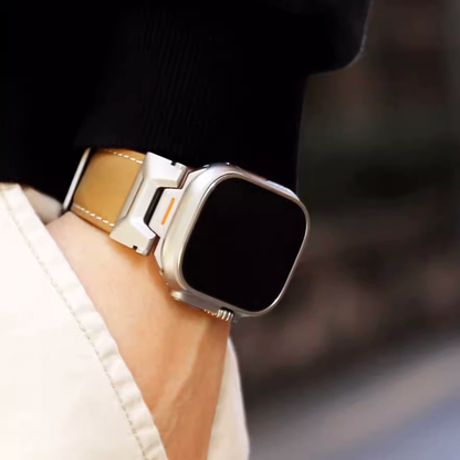 [4 colors available] Stainless steel connect leather band [Apple Watch]