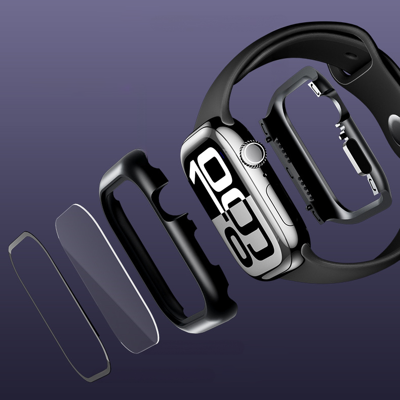 [Double-sided glass protection] Full-coverage aluminum glass case for Apple Watch
