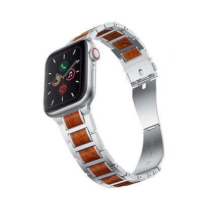 [2 colors available] Wood in stainless steel band [Apple Watch]