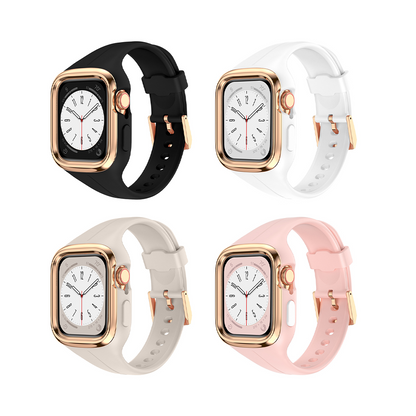 [All 4 colors of integrated case] Elegant silicone metal band [Apple Watch]