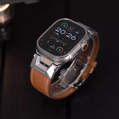 [4 colors available] Stainless steel connect leather band [Apple Watch]