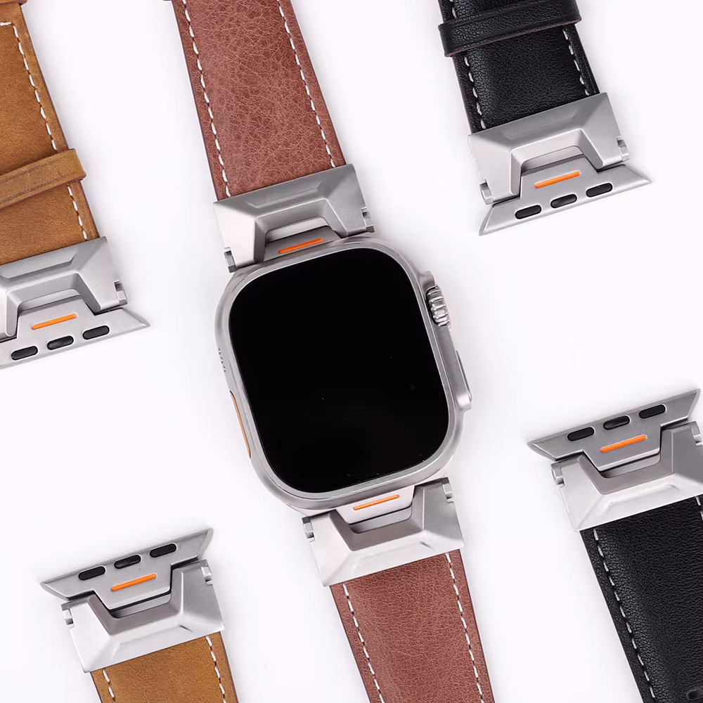 [4 colors available] Stainless steel connect leather band [Apple Watch]