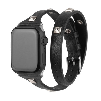 [Double Wrap] Double Ring Studded Leather Band [Apple Watch]