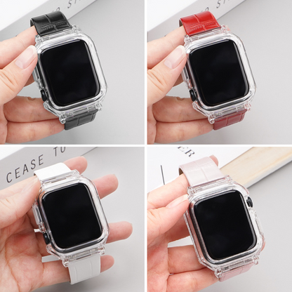 [7 colors available with integrated case] Leather band with protective case [Apple Watch]