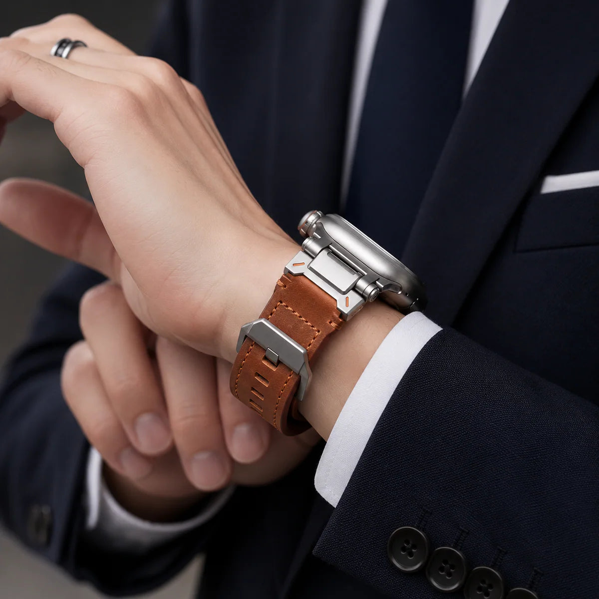 [4 colors available] Stainless steel connect leather band [Apple Watch]